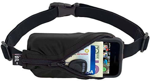 SPIbelt Running Belt Original for Women Men, Phone Holder for Running, Running Fanny Pack, Holder for Phone, Running Waist Pack, Adjustable, [Fits All Phones]. No Logo Band, Black with Black Zipper