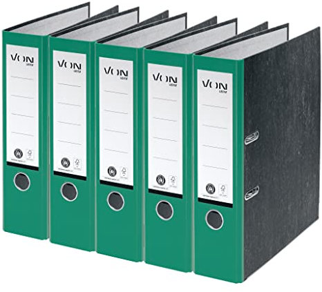 VON Leitz 5er Pack Ordner A4, 100 % Recyclingkarton, 80 mm Rückenbreite, Für 600 Blatt, Marmoriert, Blauer Engel & FSC-zertifiziert, Für Schule, Studium & Haushalt, Grün, 10531055