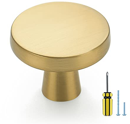 Ravinte 30 Pack Solid Knobs Kitchen Cabinet Round Pulls Dresser Handles Gold Cupboard Hardware Brushed Brass Door Drawer Knobs