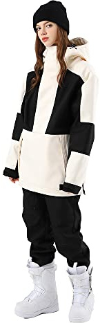 SEARIPE Women Ski Jacket and Pants Set Waterproof Hood Ski Suits Windproof Snowsuits for Winter Sports(T2152,WT+BK,S)