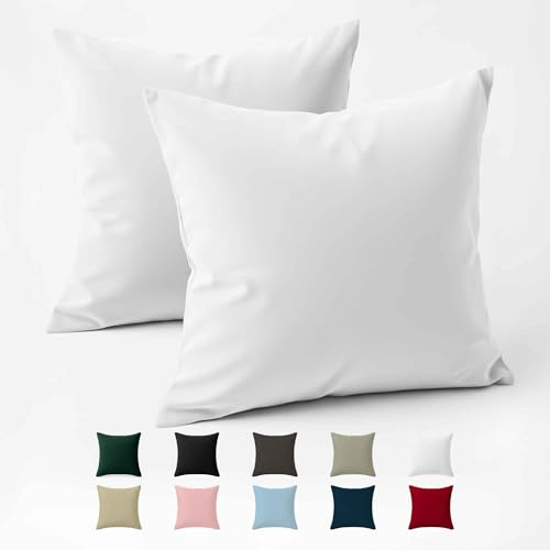 Kissenbezug 50x50 Baumwolle Renforcé (2er-Set) - Weiss - Dicht gewebt mit 57 Fäden/cm² - Kissenhülle 50x50 cm - Oeko Tex Zertifiziert - Dreamzie