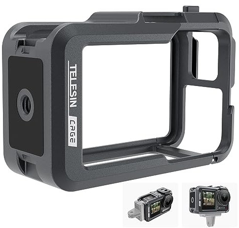 TELESIN Kamerakäfig für DJI Action 5 Pro Osmo Action 4 Action 3, Aluminium Schutzkäfig gehäuse käfig für DJI, passend mit ND CPL Filter an der Kamera, Rahmenskeletthülse mit 1/4-Gewindeanschluss