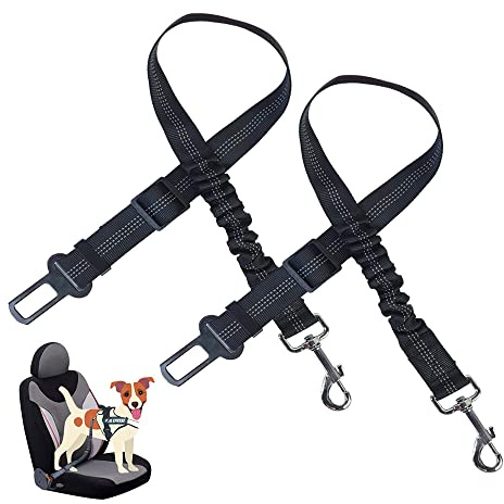 JVHLOV 33.07inch, 2 Stück Hunde Sicherheitsgurt, Hundesicherheitsgurt Sicherheitsgeschirr für Auto, Reflektierendem Elastischem Nylon-Bungee, Hunde Anschnallgurt für Alle Hundegrößen(Schwarz)