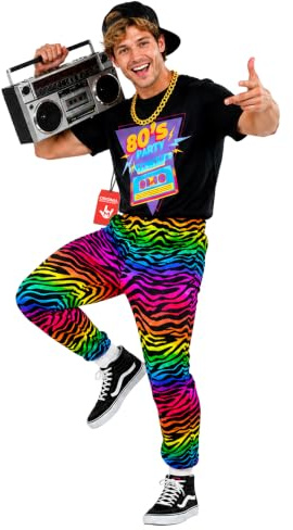 Morph Deguisement Annees 80 Homme, Costume Disco Halloween Homme | T-Shirt Imprimé Multicolore & Pantalon, Look Rétro Années 80, À Enfiler, Parfait pour Halloween, Idéal pour se Déguiser