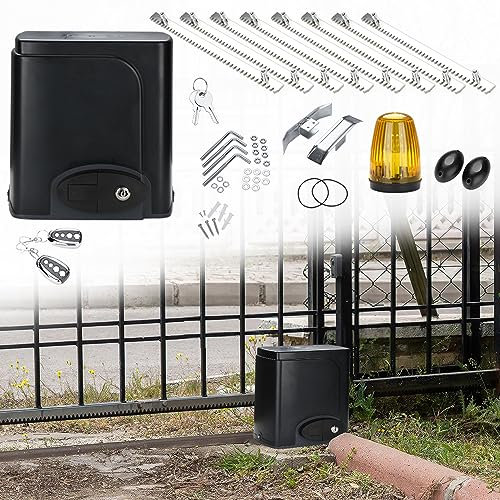 Sonnewelt 370W Schiebetorantrieb Set Garagentoröffner mit 2 Fernbedienungen Torantrieb Torlänge 12m Schiebetor 8 Stahlzahnstange Toröffner bis 800 kg Automatische für Hotel, Fabrik