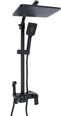 Duschsystem mit Thermostat, Regendusche mit Armatur, Duschset, Mischbatterie Dusche, Intelligente Thermostat Duscharmatur Komplettset Schwarz Regendusche Duschset Wandmontage