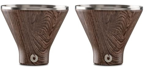 Snowfox Lot de 2 verres à martini isothermes en acier inoxydable de qualité supérieure, pour Martinis Stay ICY Cold, verres à cocktail sans pied élégants pour la maison, 236,8 g, noyer foncé
