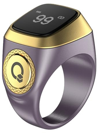 Al salama Contatore di Preghiera Tasbih, Anello Intelligente di Conteggio Tasbih 20MM, Anello Digitale Tasbih Zikr per Uomini e Donne, Contatore Elettronico Ricaricabile per la Preghiera (Viola)