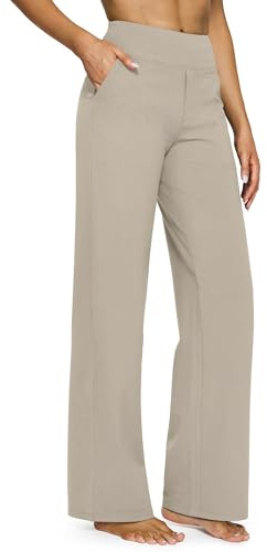 G4Free EverGoing - Pantalones de yoga para mujer, pantalones de pierna ancha con bolsillos, cintura alta, elásticos, pantalones casuales de chándal pequeño/regular/alto, Moca, Small