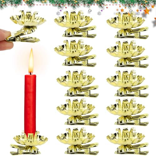 10 Stück Baumkerzenhalter, Kerzenhalter Weihnachtsbaum, Baumkerzenhalter Clip, Vintage Kerzenhalter Gold mit Clip Hochzeit, Mini Kerzenhalter für Weihnachtsbaum für Hochzeit, Geburtstag, Feier, Party