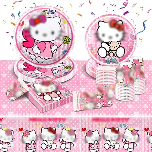 Birthday Party Tableware Set - 51 Pcs Dinnerware Set with Table Decorations, Disposable Paper Plates, Cups, Napkins, Tablecloth for Kids' Birthday Parties & Babyshowers for 10 Guests