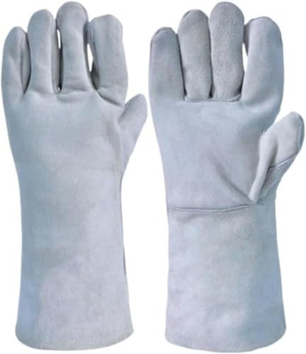 Guantes de soldadura, guantes de trabajo, Guantes de soldadura Guantes de soldadura eléctricos de piel de vaca Soldadura Bestia Soldadura de doble espesor Aislamiento térmico Soldador de alargamiento