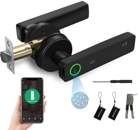 ConBlom Smart Lock - 5-in-1 Keyless Entry Fingerprint Door Lock with Touchscreen, APP & RFID Card Access - Adjustable Left/Right Hand Installation for Front Door, Home, Office, Apartment (Black)