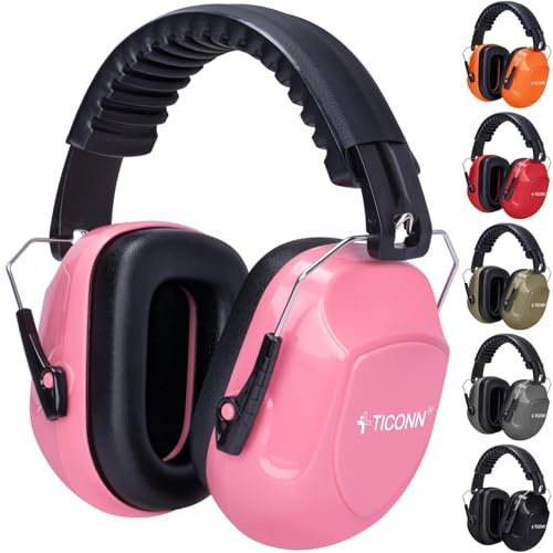 TICONN Noise Cancelling Ear Muffs for Adults, SNR 33dB Hearing Protection, Adjustable Safety Earmuffs for Construction (Soft Pink)