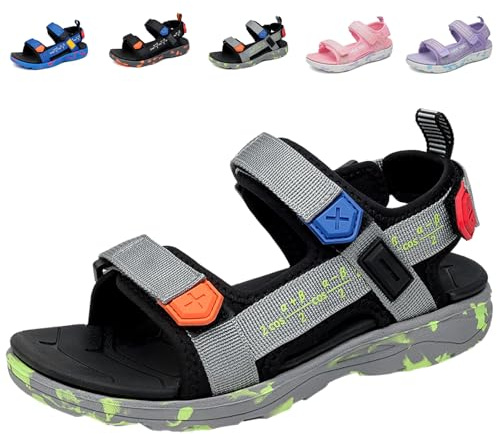 Fadezar Boys Girls Sandals for Kids Sports Outdoor Sandals with Adjustable Strap Open Toe Summer Footwear Grey UK 2 (CN 34)