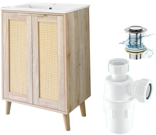 BELOFAY Vanity Unit with Basin | 500mm Bathroom Vanity Units with Basin | Floor Standing Slim Design | with 1 Tap Hole Ceramic Bathroom Sink, Trap & Waste, Tap not Included | Franklin Brown
