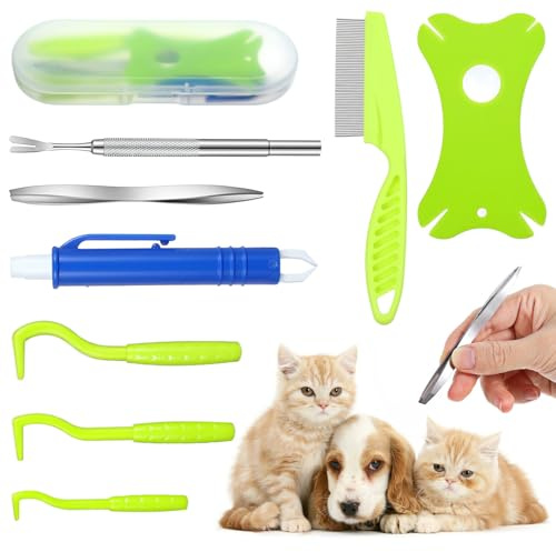 Tick Removal Tool For Dogs 8 In 1 With Storage Box Flea Comb Kit With Tweezers Stainless Steel Tick Tweezers Dog Grooming Combs Cat Comb For Removing Tangles And Knots For Dogs Cats Tick Flea Comb