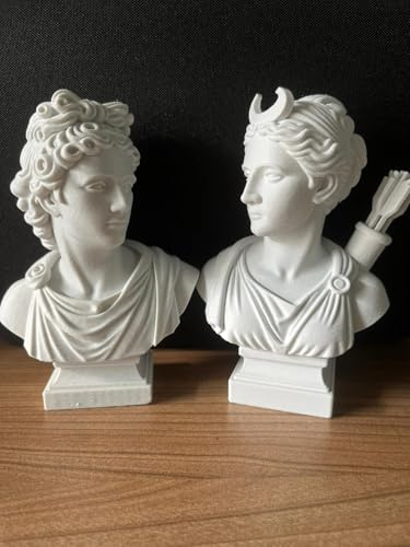 Root Made Apollo and Artemis (Diana) 2-Piece Set Decorative Bust Greek Mythology Sculpture Goddess Statues