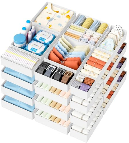 DIMJ 20Pack Bedroom Drawer Organisers Fabric Clothing Box, White | for Underwear, Bras, Socks, Ties, Scarves, Yoga Pants, Baby Clothes, Cosmetics, Jewellery, Toys, Office Supplies, Medication