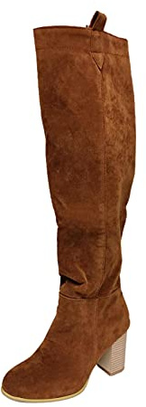 Allbestop Cuissarde Femme, Cuissarde Femme Talon Haut Sexy Pute Botte au Dessus Du Genou Bottes à Talons Haut pour Bottes Talon Carré Cuir Mollet Large Longues pour(Marron,41)
