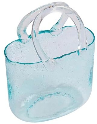 Vaso in vetro trasparente con manico, ciotola per pesci trasparente creativa, vaso a forma di borsa, vaso decorativo unico, decorazione per la casa (azzurro)