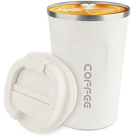 CS COSDDI 12 oz Stainless Steel Vacuum Insulated Tumbler - Coffee Travel Mug Spill Proof with Lid - Coffee Cup for Keep Hot/Ice Coffee,Tea and Beer (White)