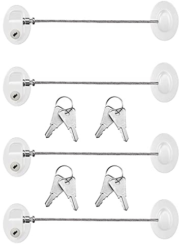 Hotop 4 Pack Cabinet Locks with Keys Mini Fridge Refrigerator Locks for Kids Toddlers Self Adhesive Child and Baby Proofing Safety for Deep Freezer Drawers Doors Latch(White)