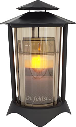 Grave Lantern Metal Round with LED Candle 21 cm (Lantern: Black - Glass: Bronze)