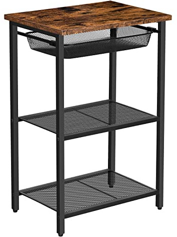 HOOBRO Tall Side Table, Industrial Small Tall End Table with Metal Mesh Basket, Telephone Table with Storage Shelf for Living Room, Bedroom, Hallway, Home Office, Easy Assembly, Rustic Brown BF02DH01