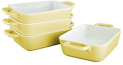 KVOTA rechteckige MINI Auflaufform Ofen-Backform aus Keramik, Set 4 St für je 1 Portion, Innenmaß ca.9,5x4x13cm, 400ml (Gelb), keramik Auflaufform klein 4-er Set, kleine auflaufform für 1 person