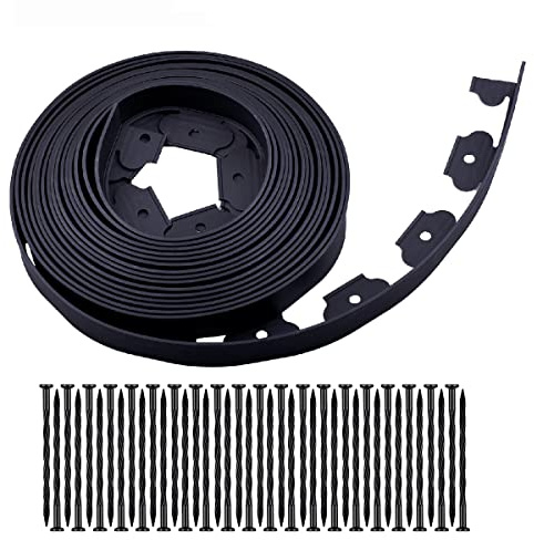 Garden Edging，40ft Landscape Edging with 40 Spikes for Lawn 2 Inch Tall(Black, 40FT)
