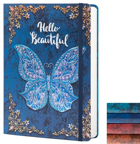 sexeeg College Ruled Journal for Writing-B5 3D Butterfly Embossed Hardcover notebooks -Writing Journal for Women-with Elastic Closure Band, 192 Pages Lined Paper for School, Office, Home, 9 X 6.9