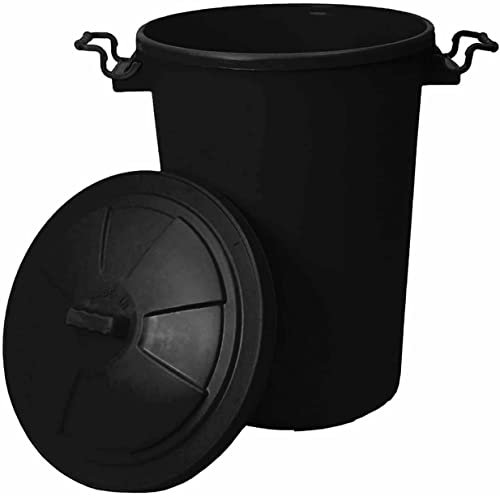 50 Litre Black Heavy Duty Plastic Clip Lock Lid Bin | Indoor or Outdoor Rubbish | Trash Can, Dustbin Waste or Storage of Animal Feed.