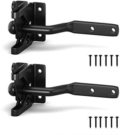 Forreen Cerrojo Puerta Exterior, 2 Piezas Pestillo para Puerta Automática Robusto Durable Cerrojo para Puerta Acero Carbono Cierre de Puerta con 12 Tornillos para Jardín Puerta de Madera Granja,Negro