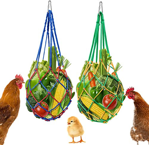 Hühner Futternetz zum Aufhängen, 2Stück Hühnerfutter Netzbeutel,Hähnchen Futterautomat, Hühner Spielzeug Zubehör Feeder für Hühner, Enten Gänse Vögel