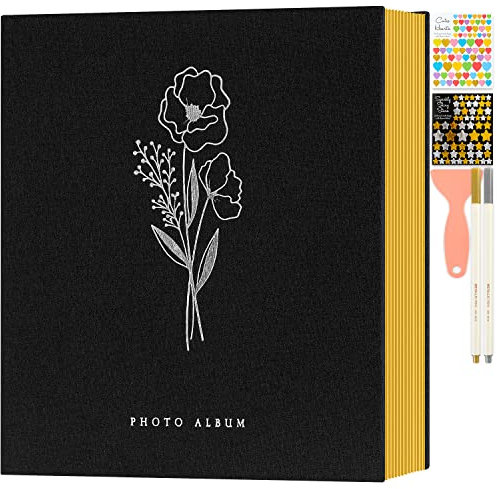 Lanpn Álbum de fotos autoadhesivo, álbum de fotos de lino, páginas magnéticas adhesivas, capacidad para diferentes tamaños de 10x15cm 13x18cm A5 (Pequeñas-40 hojas/80 páginas, negro)