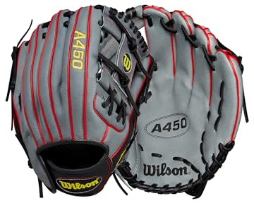 Wilson 2024 A450 - Guante de béisbol Juvenil de 11.5 Pulgadas, para diestros, Gris/Negro/Amarillo