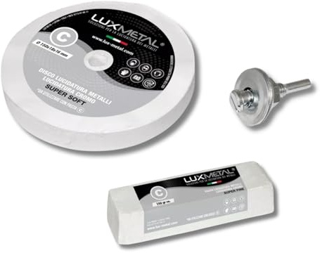 Lux Metal Kit 1 Slipande polerpasta 350 gr och 1 skiva Polering i bomull 150 mm (S-Fin) För Polering Metaller Rostfritt Stål Aluminium Glänsande Järn Krom Plexiglass Marmor Mässing Koppar Plast