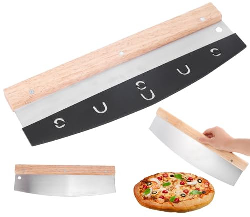 Miawtro Tagliapizza, 32 cm, coltello professionale per pizza, con set di coltelli, manico in legno, coltello per pizza più efficace come rullo per pizza, adatto per tagliare la pizza