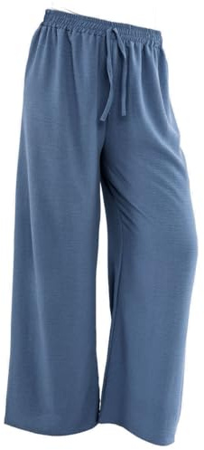 Charmoni - Pantalon Femme Taille élastique réglable Fluide décontracté avec Poches Taille Unique (Polyester, Bleu Jeans)