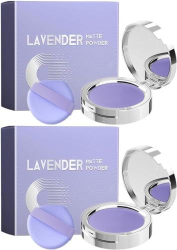 2 Stück Lavendel Matte Puder, Oil Control Face Pressed Powder, Candy Be-lla Puder, Gesichts Make-up-Fixierpuder, Puderfrei, Zart und Hautfreundlich, Minimiert Poren Und Feine Linien