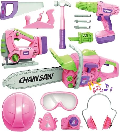 ANYCESO Kinder Werkzeug Set Elektrische Spielzeug - Kinderspielzeug ab 3 Jahre Werkzeug,Akkuschrauber Konstruktionsspielzeug,Kinderwerkzeug Geschenke Spielzeug für 3 4 5 6 7 8 Jährigen, ROSA