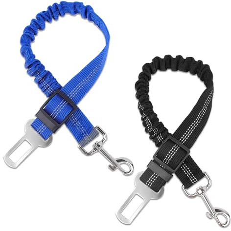 2PCS Dog Seat Belts for Cars UK, Dog Car Harness Adjustable Dogs Safety Seatbelt Travel Restraint for Pets (Black + Blue)