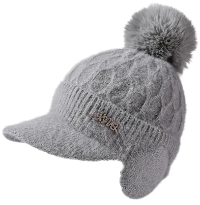 LY4U Chapeau de Baseball pour Dames d’Hiver, Bonnets pour Femmes, Chapeau Thermique de Mode pour Le Froid, Chapeau Cadeau de Noël Idéal, Gris