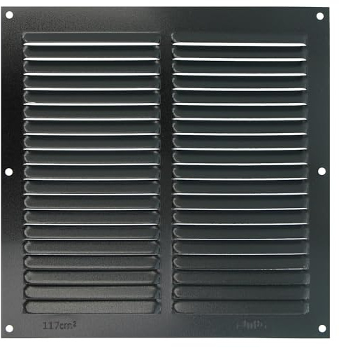 Amig - Rejilla Cuadrada de Aluminio con Mosquitera - Rejillas de Ventilación para Salida de Aire - Ideal para Techo de Cocina y Baño - Medidas 200 x 200 mm - Color Negro