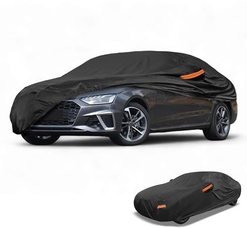 Partuto Universellt fullt exteriör sedan bilöverdrag vattentätt alla väder utomhus heltäckande regn sol UV-skydd 210 T-PU svart passform för sedan längd 450 cm till 469 cm
