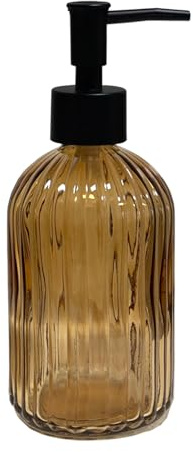 YYTSGG Black Pump Glass Soap Dispenser, 13.5oz Brown Stripe