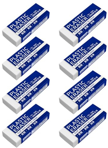 10 Pcs White Plastic Rubbers Pencil Erasers 2B Soft Non-Toxic and Safe Without Smudging or Residue for Students Ideal for School, Office, and Sketching (10)