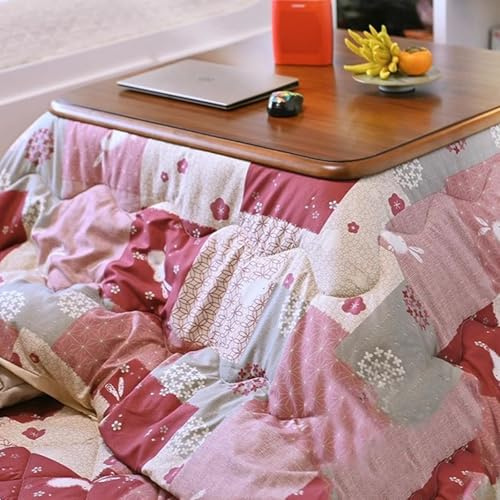 SZKTHD Kotatsu värmebord set 80/120 cm japansk ugn, golvskrivbord, tatamisäng varma bord Kotatsu futon-täcke ESS- och arbetsbord (rosa, 80 x 80 x 40 cm)