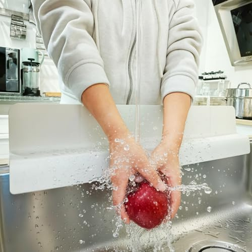 Sink Splash Guard for Kitchen, Splatter Screen & Silicone Water Guard with High Wall, Sink Edge Protector and Backsplash Guard, Easy to Install and Clean for Faucet and Countertop Area(Cream, 23)